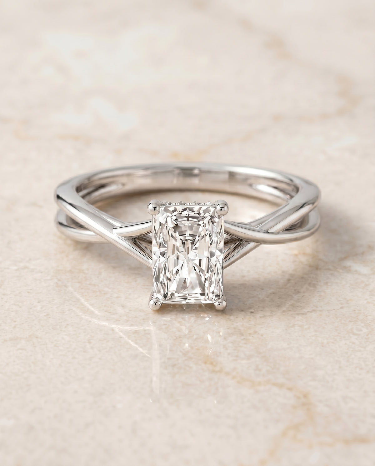 The Grace radiant engagement ring setting in 18K White Gold | RockHer