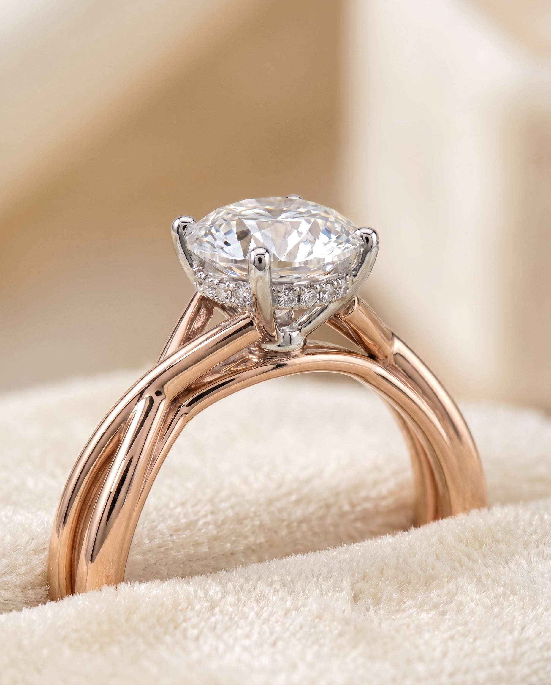14K Rose Gold band of The Grace round engagement ring setting | RockHer