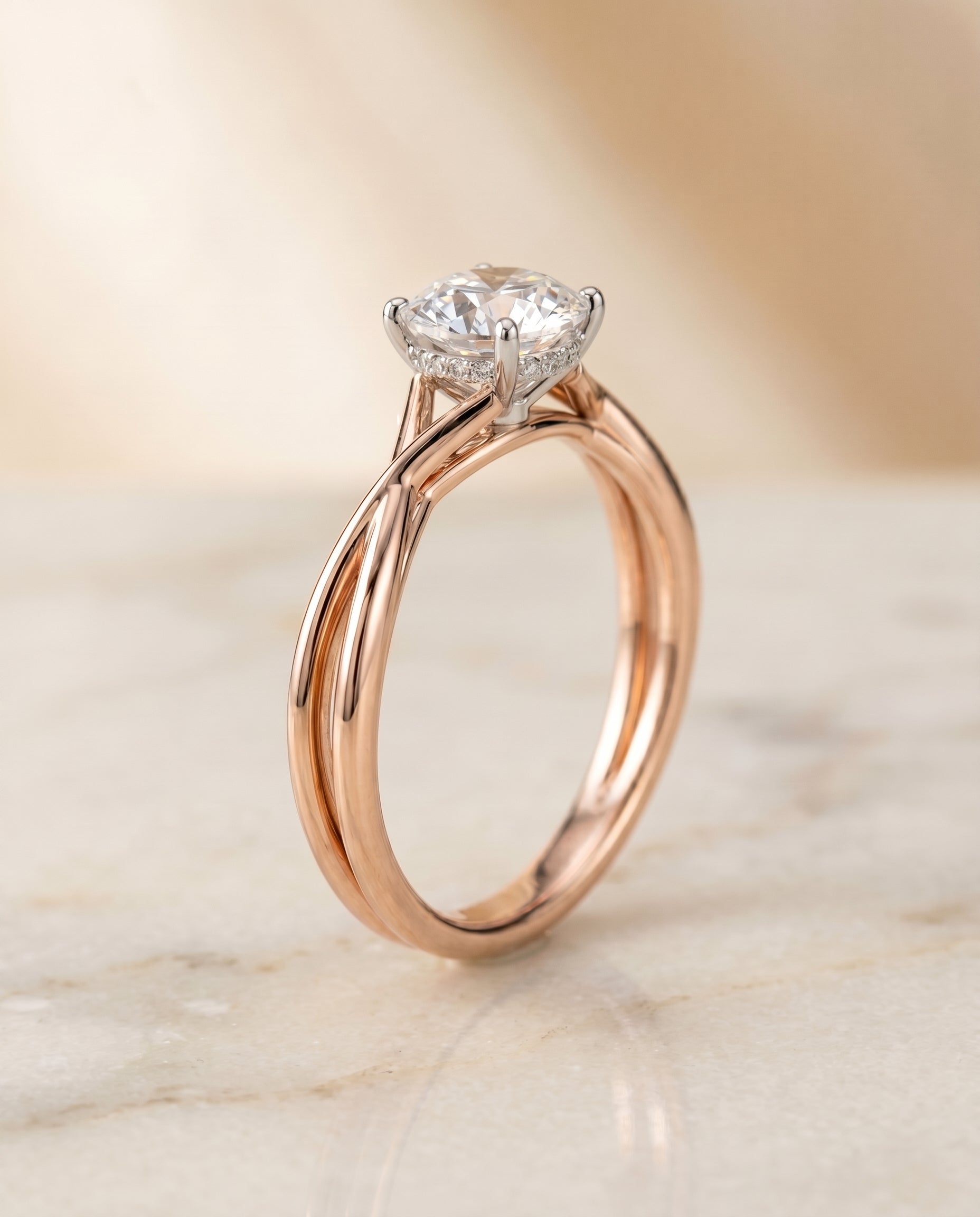 Twisted Shank Hidden Halo Solitaire styling on The Grace round engagement ring setting | RockHer