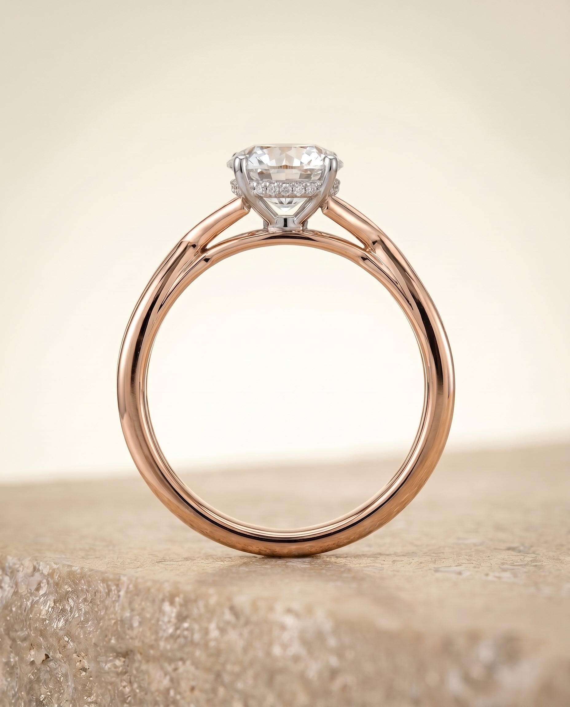 The Grace setting for round diamonds, made to order in 14K Rose Gold | RockHer