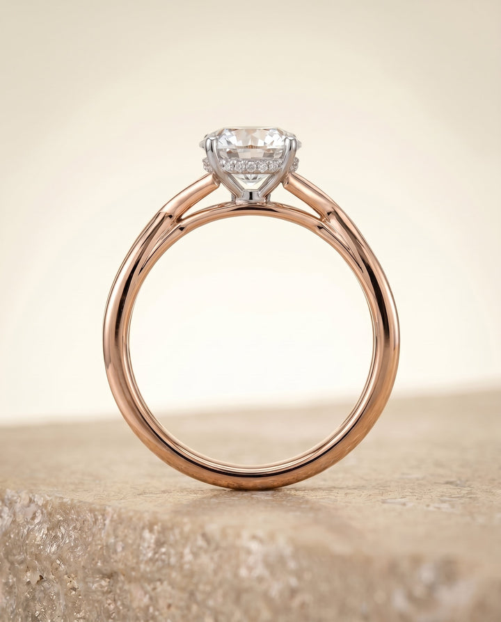 Grace Select Solitaire Round Lab Diamond Engagement Ring in 14K Rose Gold, side view | RockHer