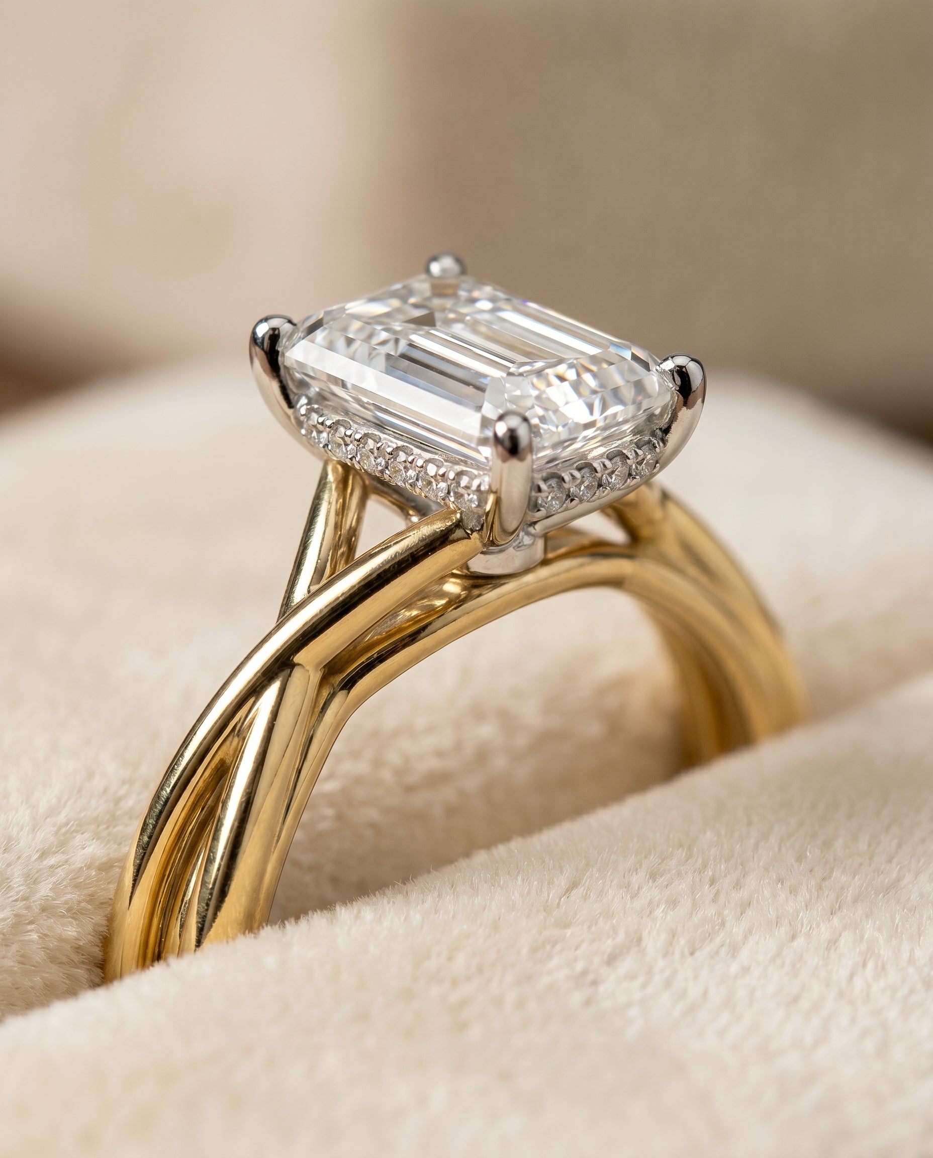 18K Yellow Gold band of The Grace emerald engagement ring setting | RockHer