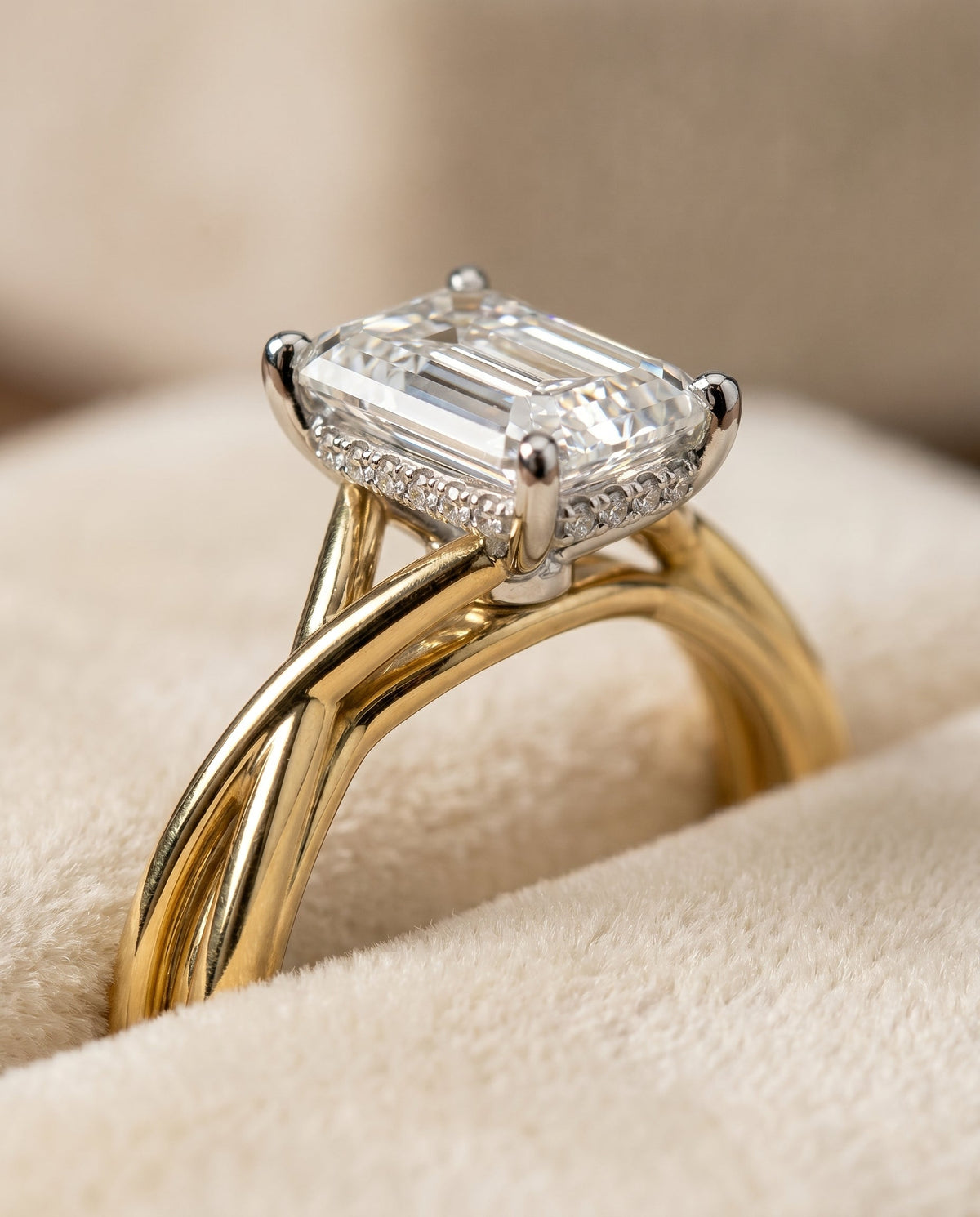 18K Yellow Gold band of The Grace emerald engagement ring setting | RockHer