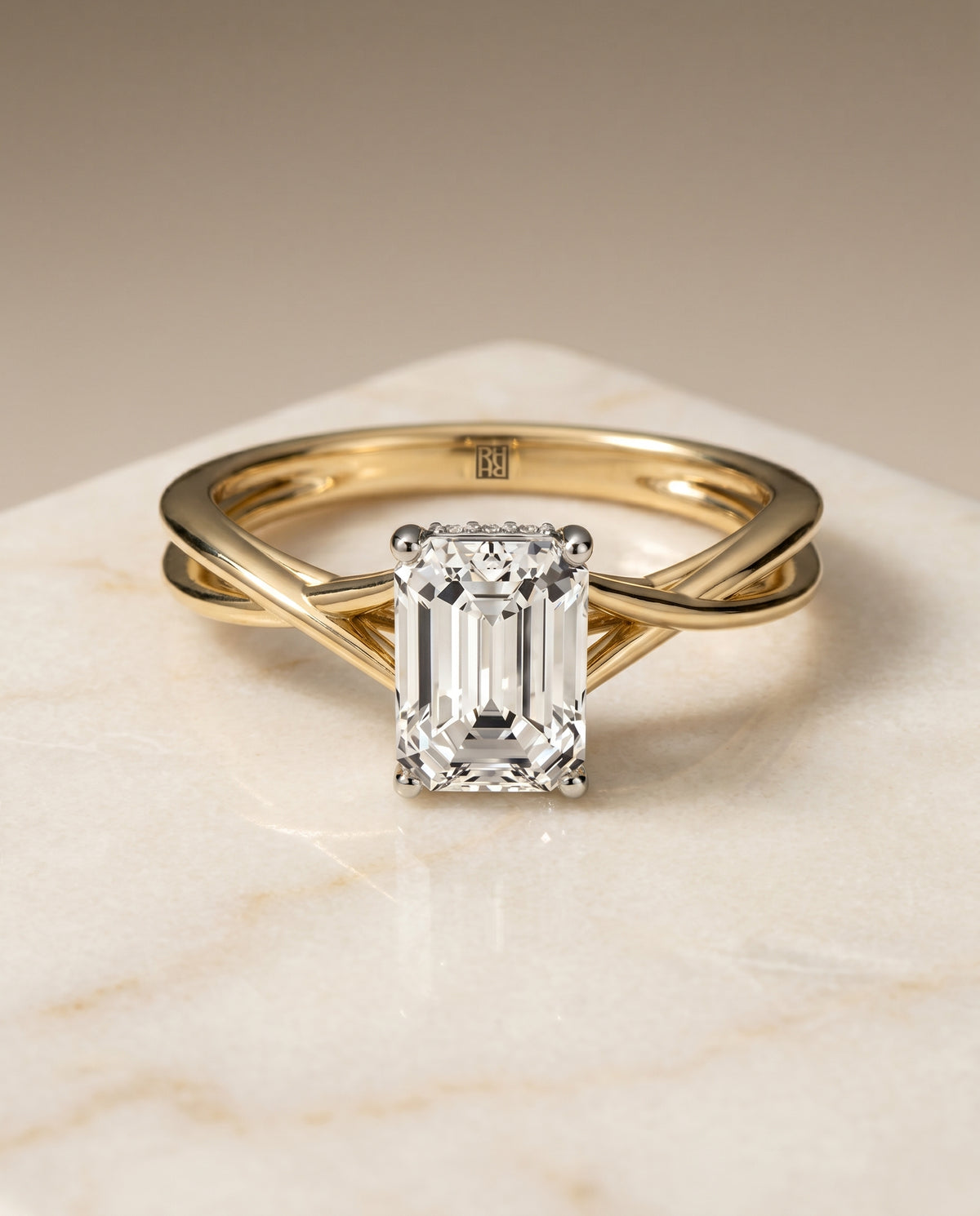 The Grace emerald engagement ring setting in 18K Yellow Gold | RockHer