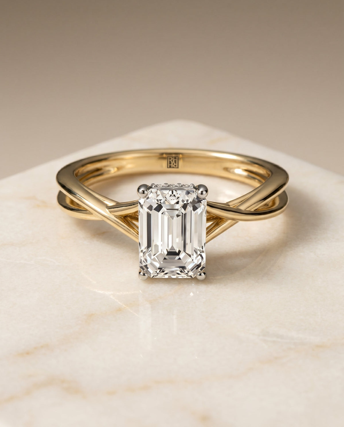 The Grace emerald engagement ring setting in 18K Yellow Gold | RockHer
