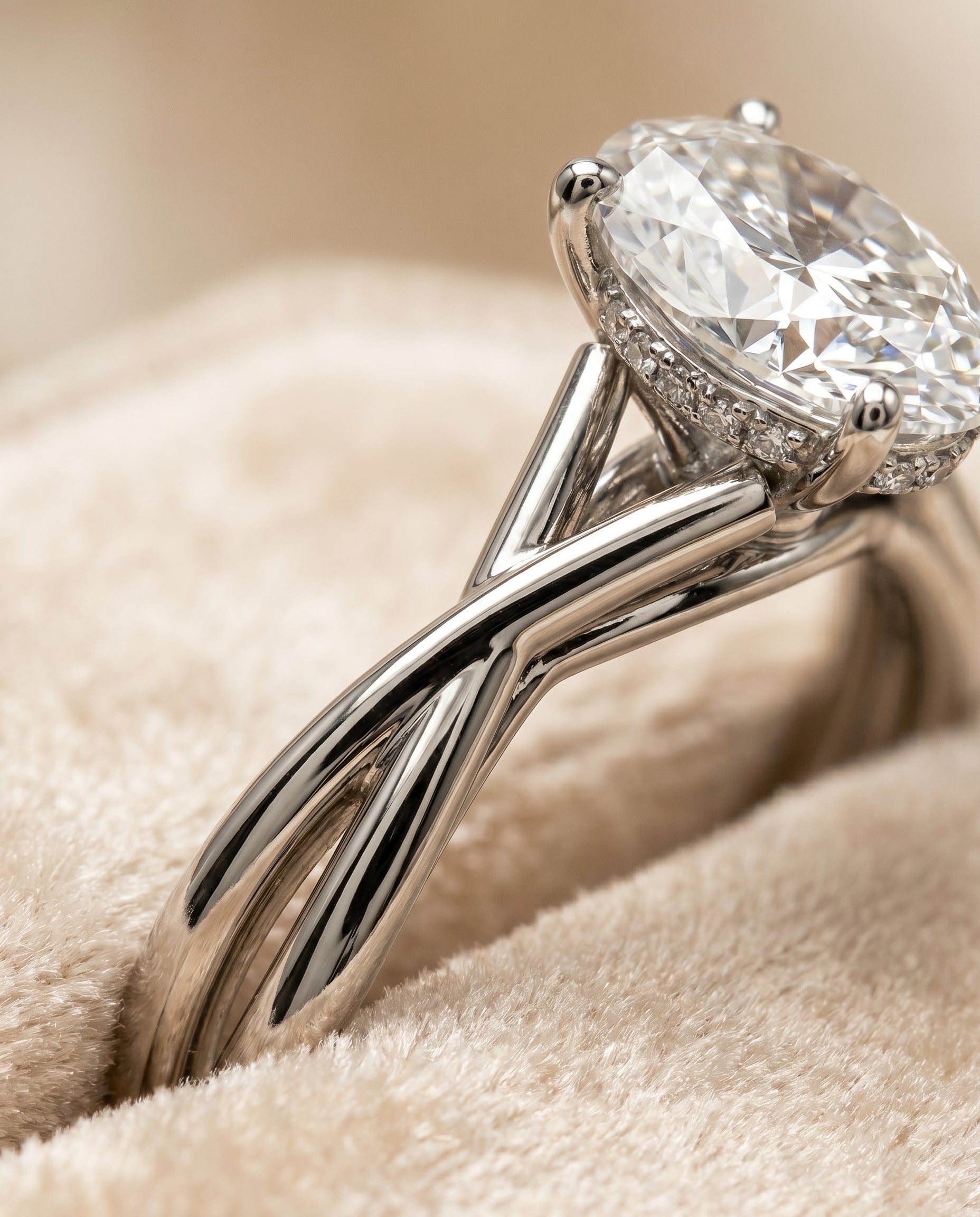 18K White Gold band of The Grace oval engagement ring setting | RockHer