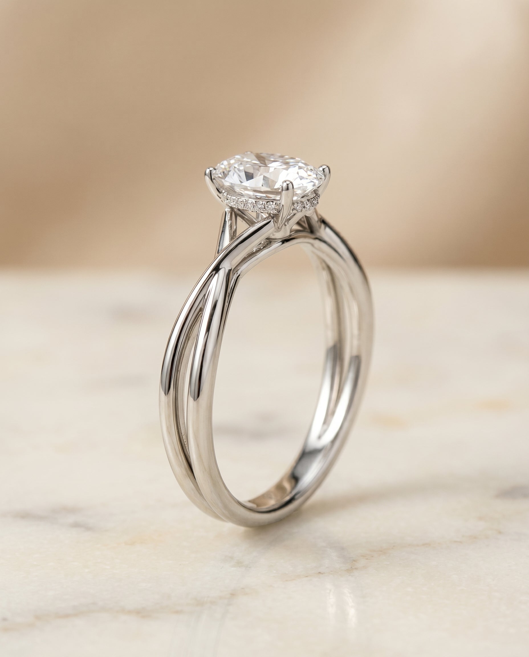 Twisted Shank Hidden Halo Solitaire styling on The Grace oval engagement ring setting | RockHer