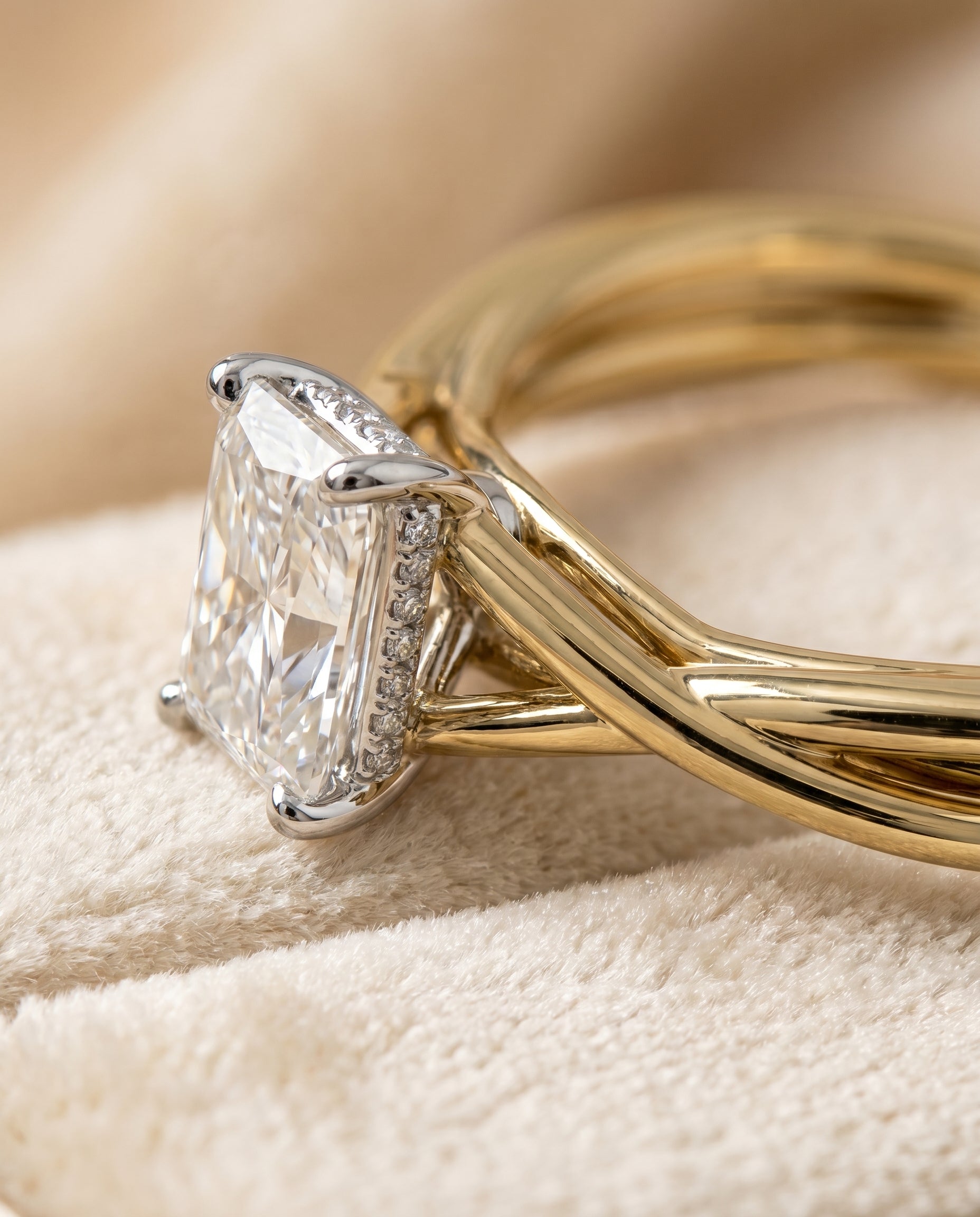 18K Yellow Gold band of The Grace radiant engagement ring setting | RockHer