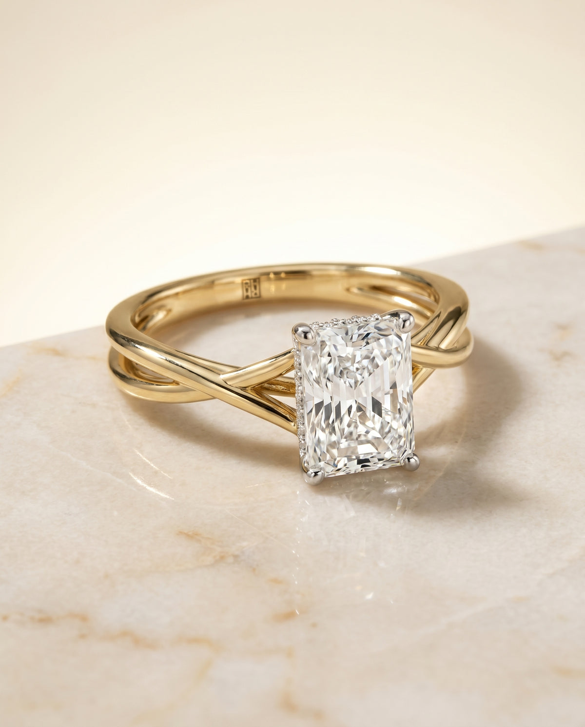 The Grace radiant engagement ring setting in 18K Yellow Gold | RockHer