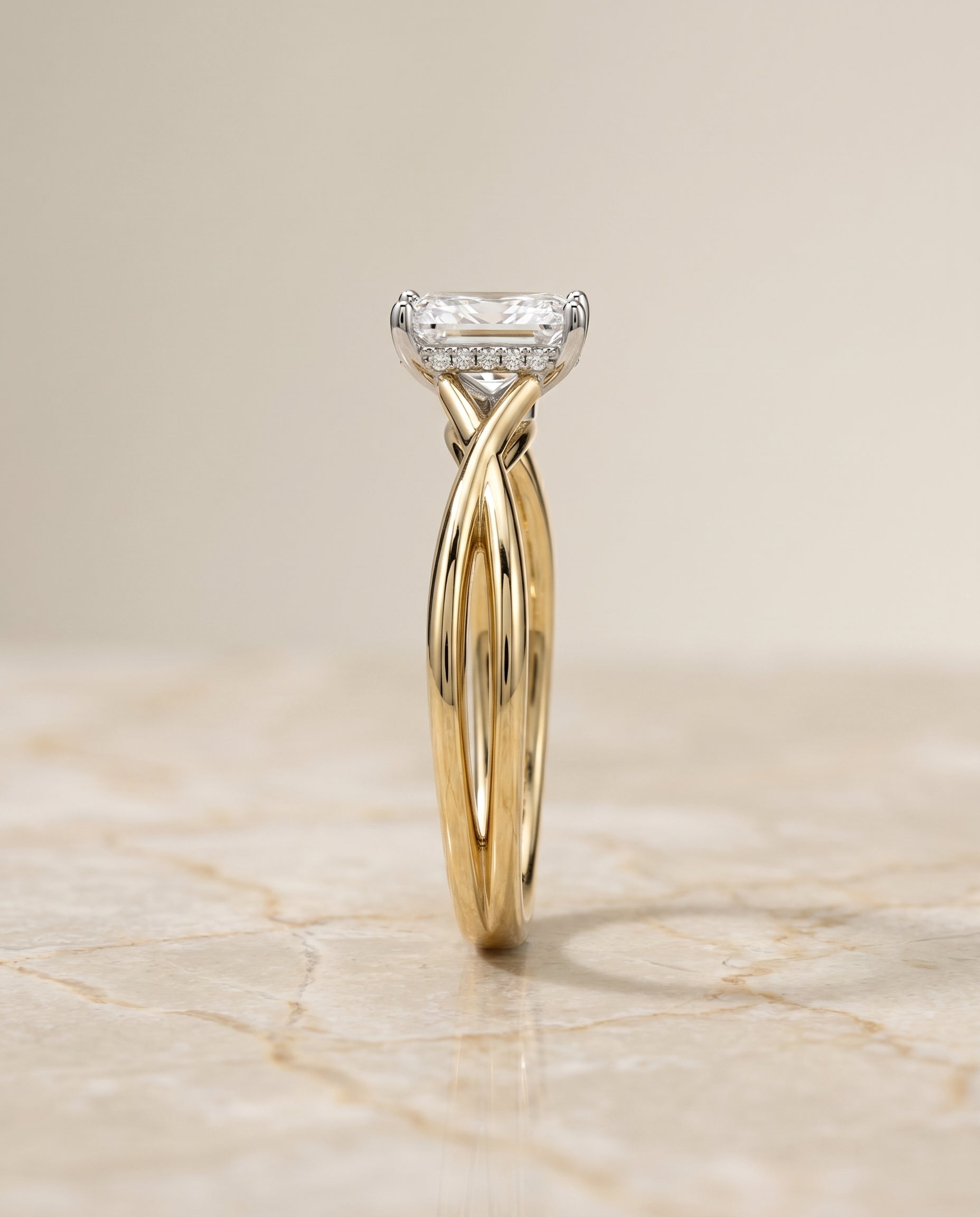 The Grace setting for radiant diamonds, made to order in 18K Yellow Gold | RockHer
