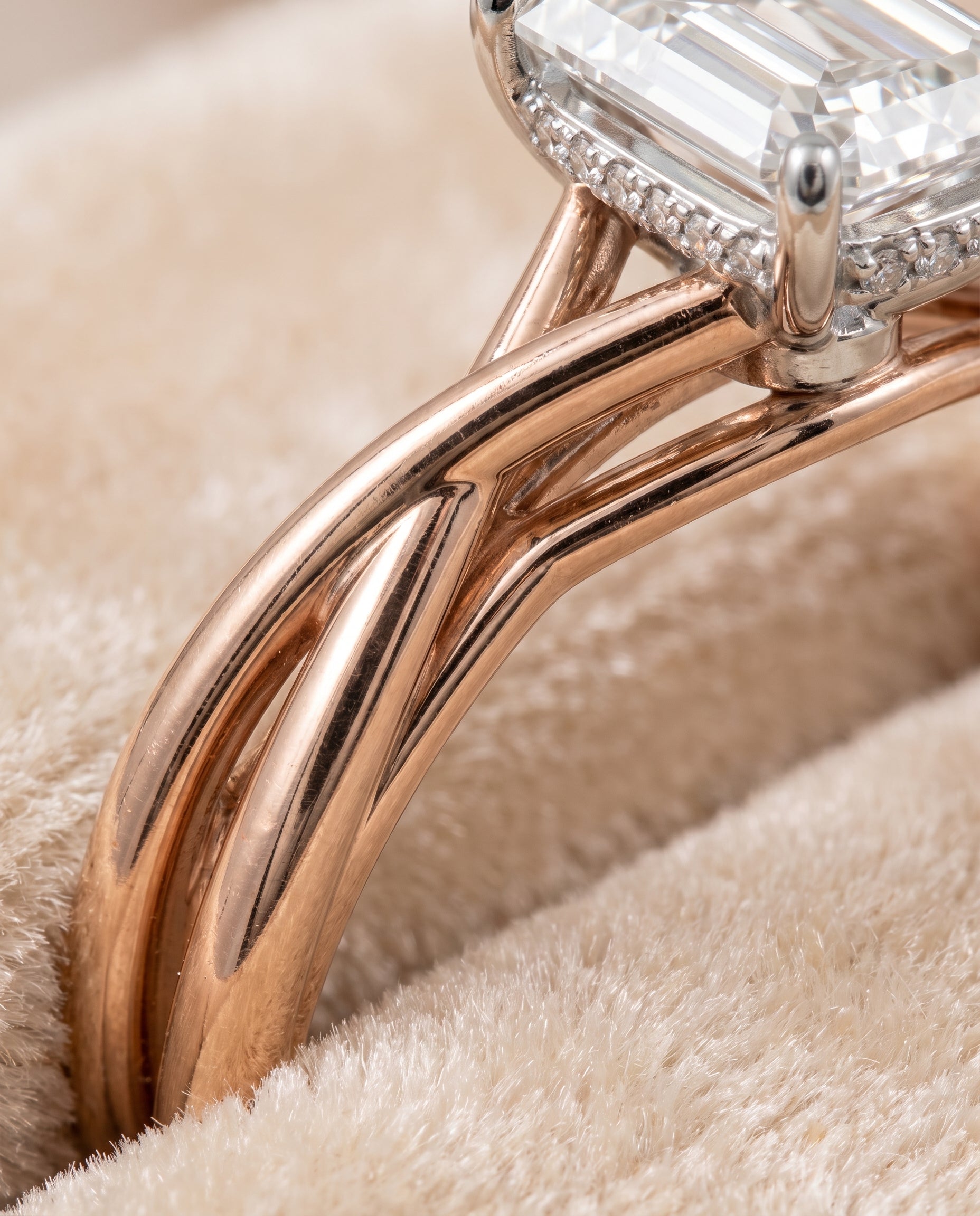 14K Rose Gold band of The Grace emerald engagement ring setting | RockHer