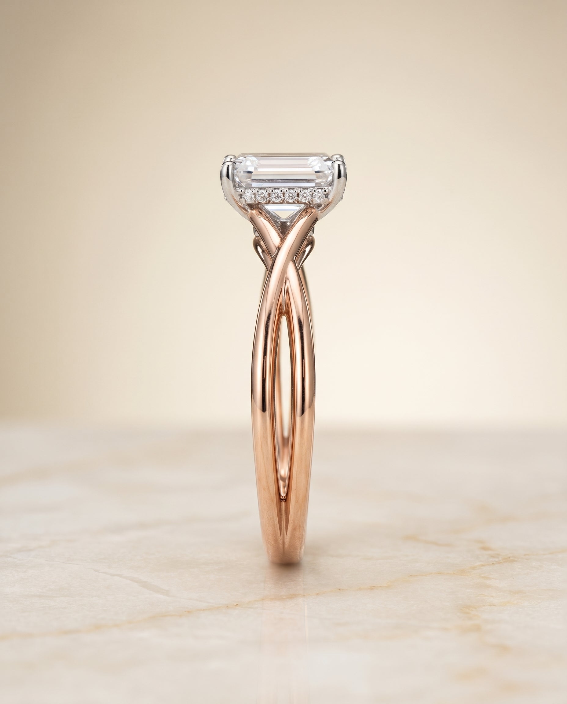 The Grace setting for emerald diamonds, made to order in 14K Rose Gold | RockHer