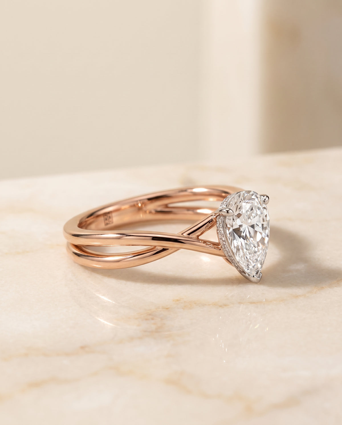 The Grace Twisted Shank Hidden Halo Solitaire Princess Cut Engagement Ring Setting in 14K Rose Gold