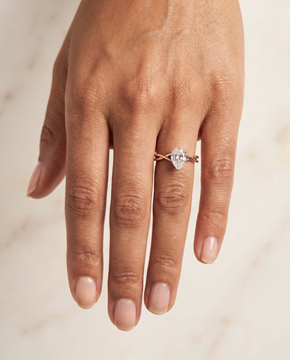 The Grace Twisted Shank Hidden Halo Solitaire Princess Cut Engagement Ring Setting in 14K Rose Gold