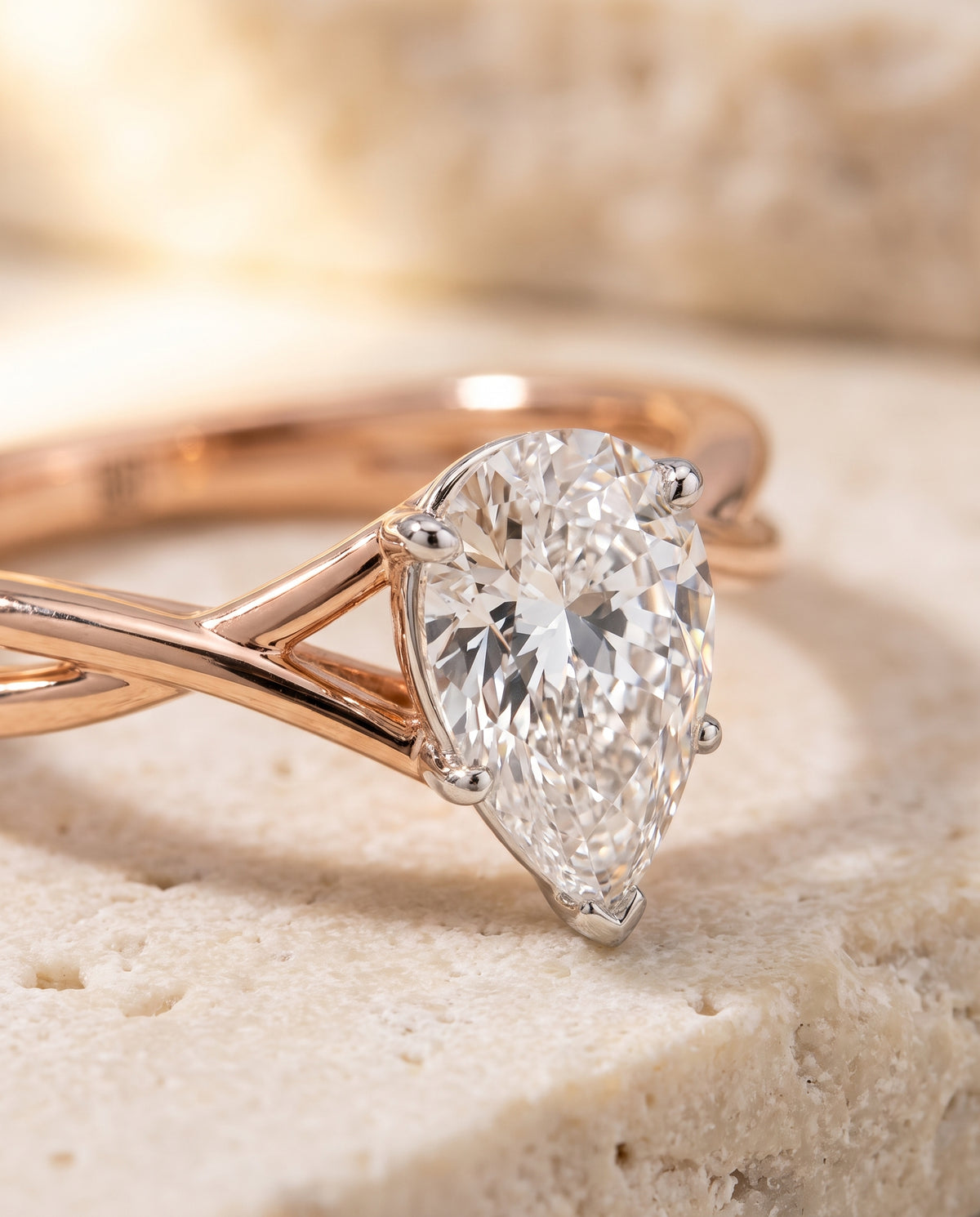 The Grace Twisted Shank Hidden Halo Solitaire Princess Cut Engagement Ring Setting in 14K Rose Gold