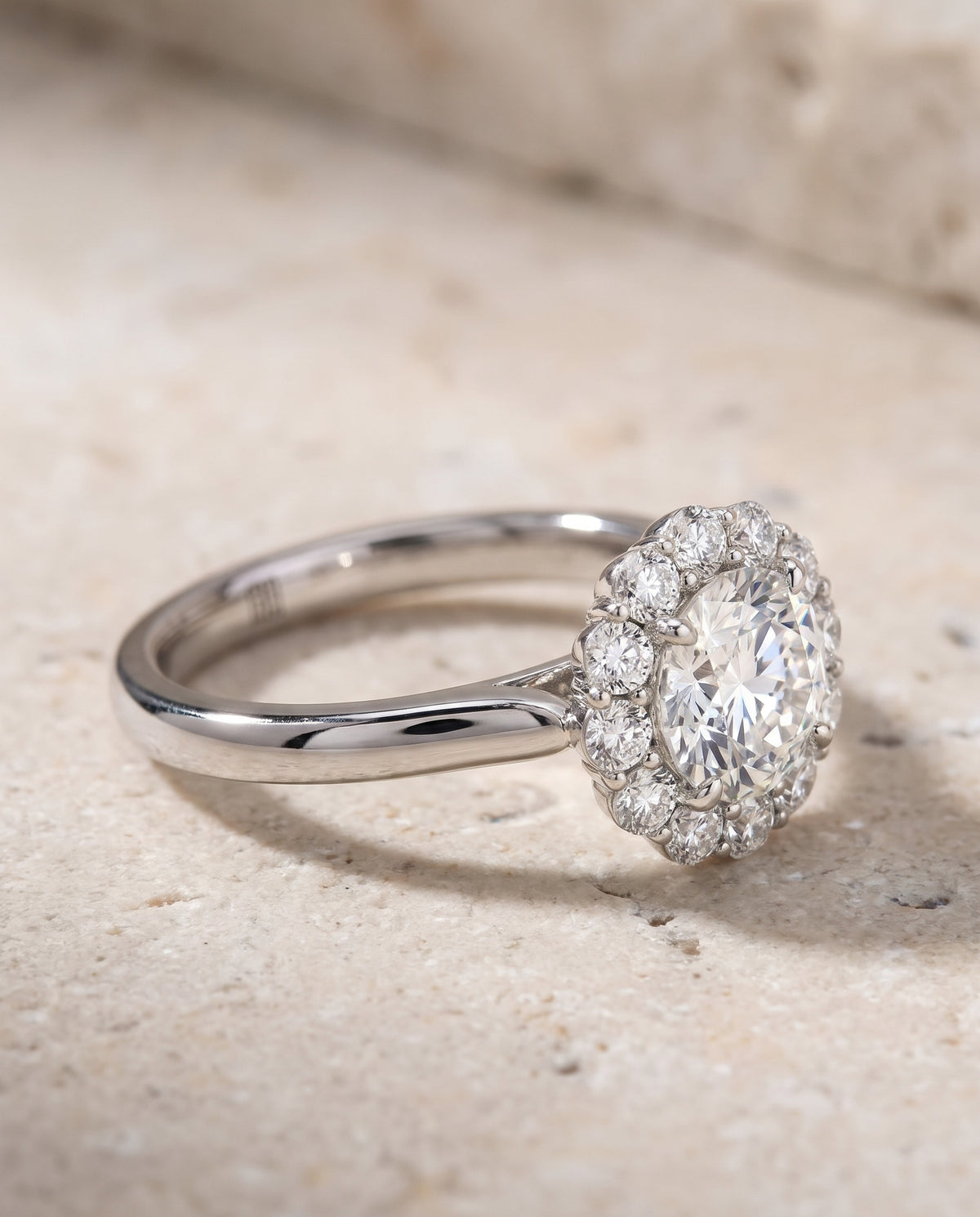 The Guthrie Floral Prong Halo Round Engagement Ring Setting in Platinum