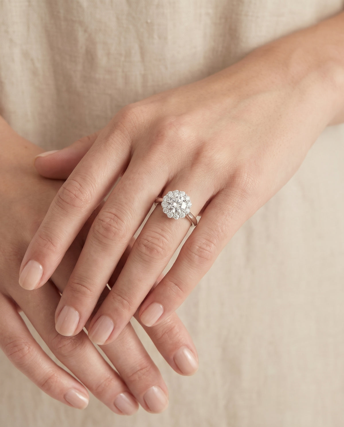 The Guthrie Floral Prong Halo Round Engagement Ring Setting in Platinum