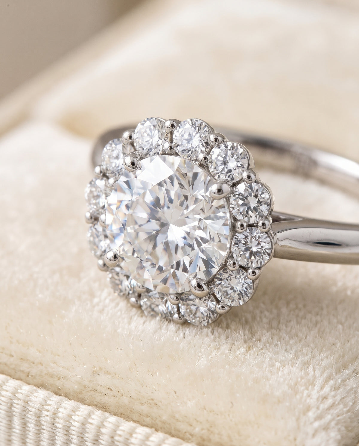 The Guthrie Floral Prong Halo Round Engagement Ring Setting in Platinum