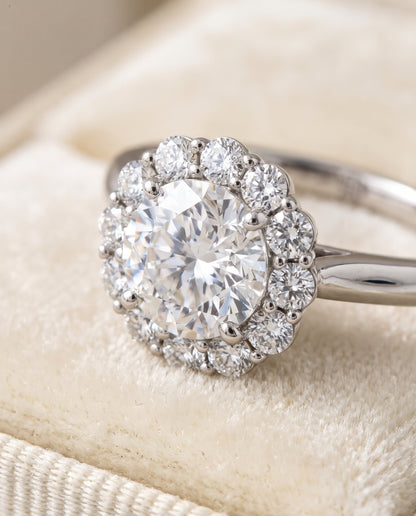 The Guthrie Floral Prong Halo Round Engagement Ring Setting in Platinum