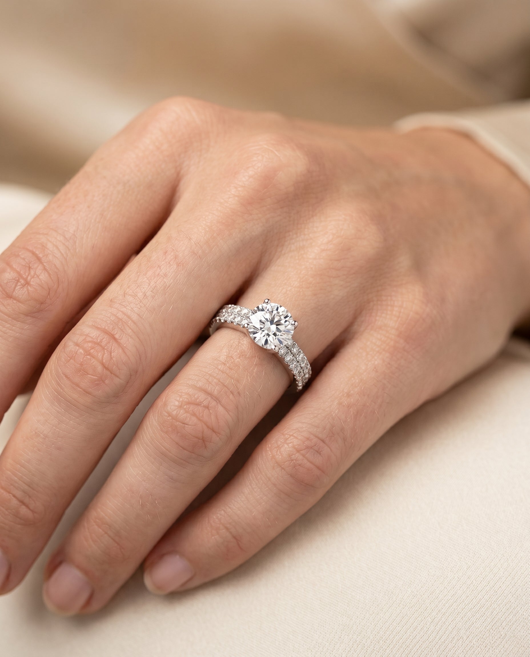 The Gwen engagement ring setting in Platinum, double row micro set pavé design | RockHer