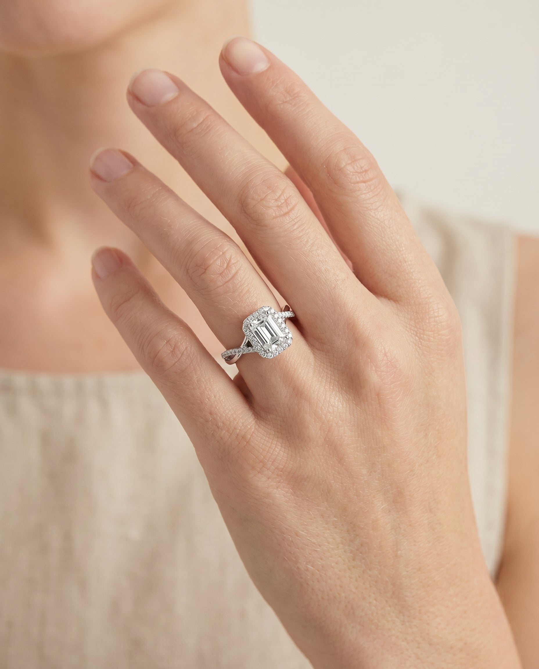 The Harmony engagement ring setting in Platinum, twisted vine halo cut design | RockHer