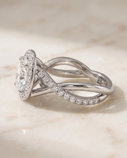The Harmony Twisted Vine Halo Oval Engagement Ring Setting in Platinum
