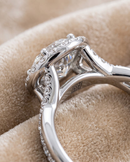 The Harmony Twisted Vine Halo Oval Engagement Ring Setting in Platinum