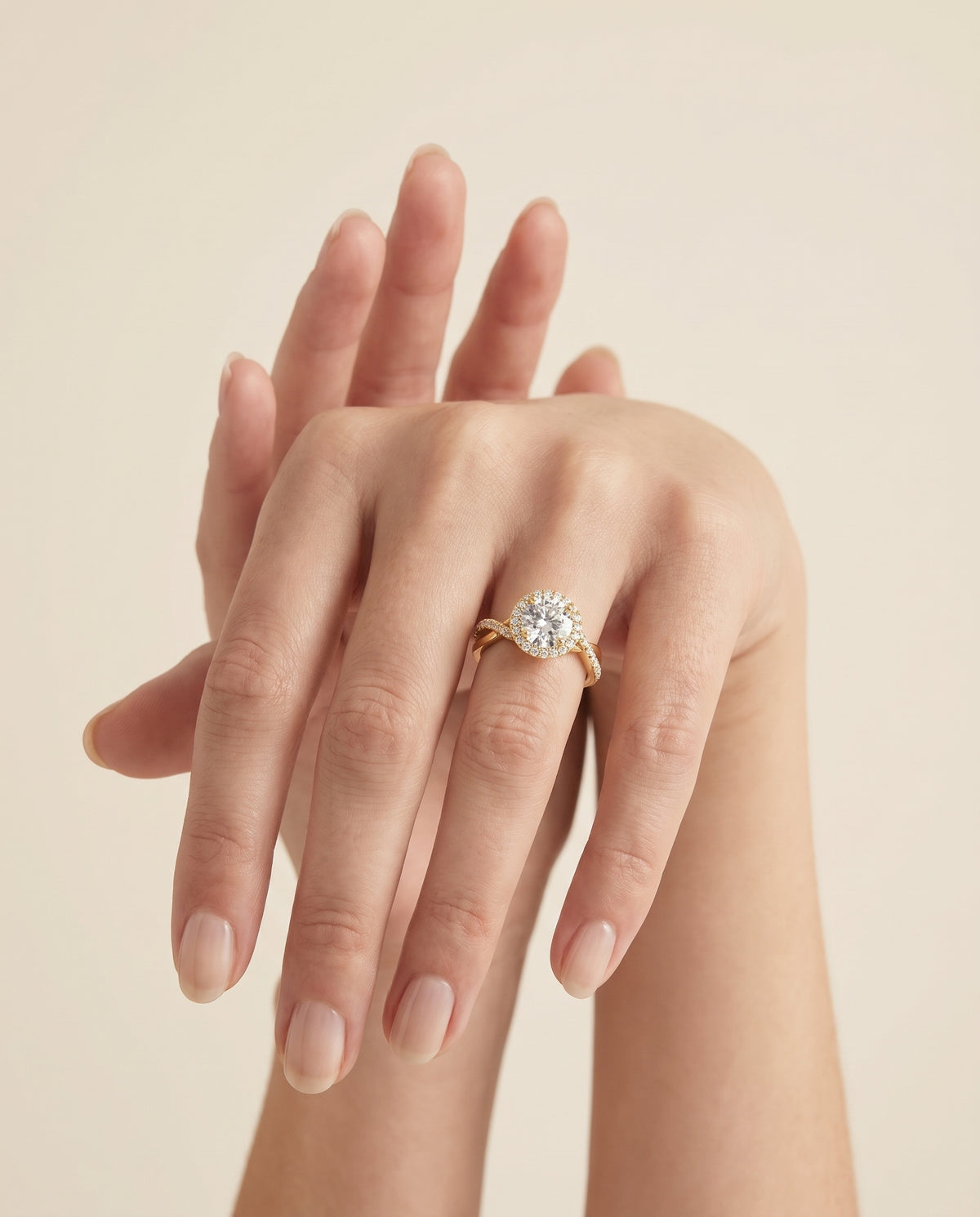 The Harmony Twisted Vine Halo Round Engagement Ring Setting in 18K Yellow Gold