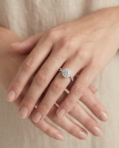 The Harmony Twisted Vine Halo Round Engagement Ring Setting in 18K White Gold
