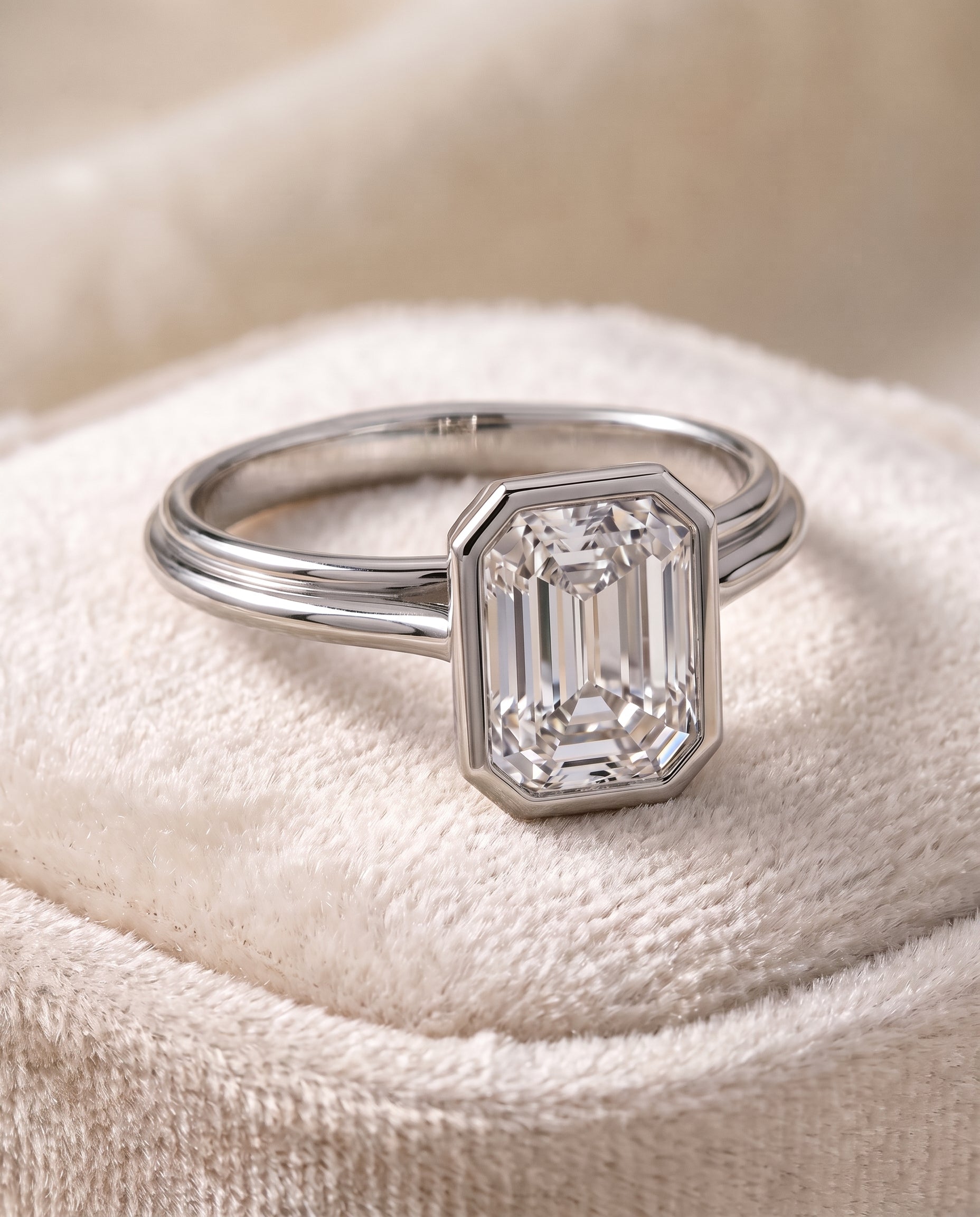 The Hayley Bezel Cathedral Solitaire Emerald Cut Engagement Ring Setting in Platinum