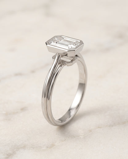 The Hayley Bezel Cathedral Solitaire Emerald Cut Engagement Ring Setting in Platinum
