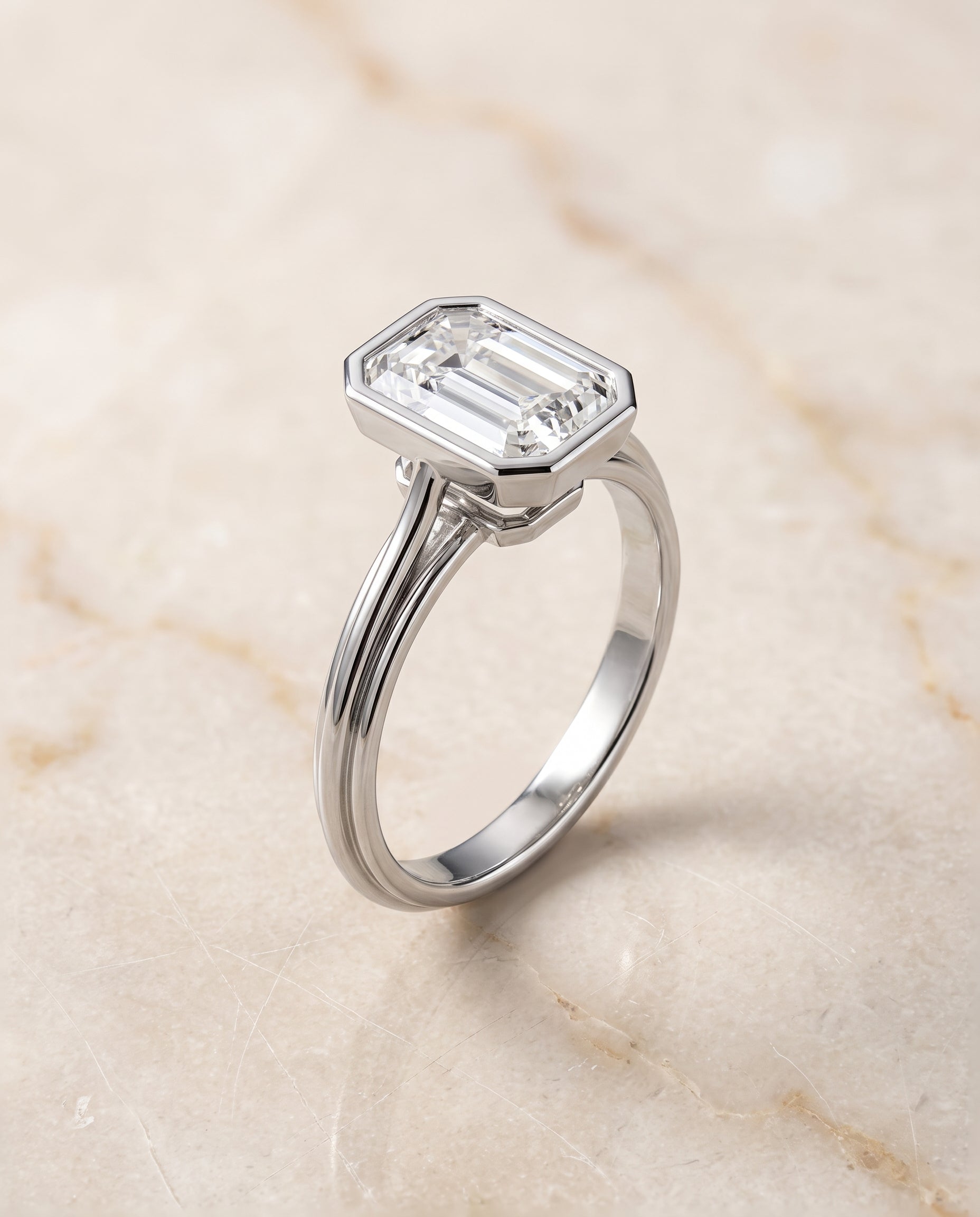 The Hayley Bezel Cathedral Solitaire Emerald Cut Engagement Ring Setting in Platinum