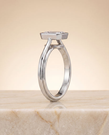 The Hayley Bezel Cathedral Solitaire Emerald Cut Engagement Ring Setting in Platinum