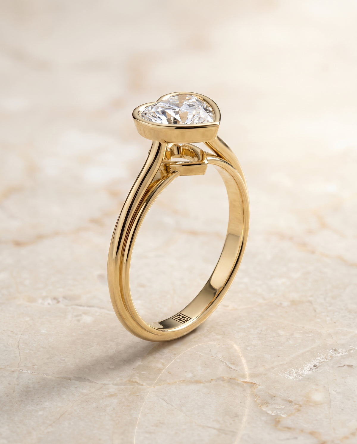 The Hayley Bezel Cathedral Solitaire Heart Engagement Ring Setting in 18K Yellow Gold