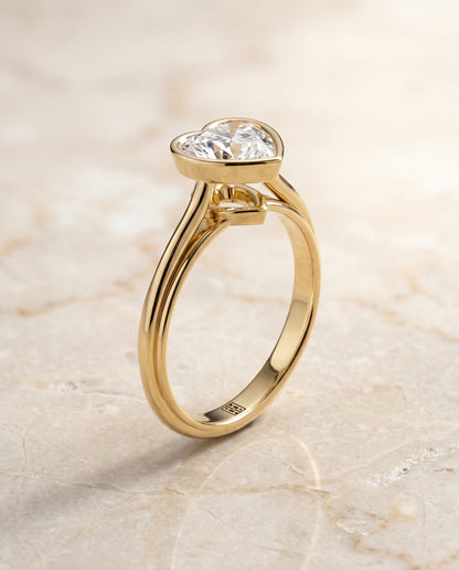 The Hayley Bezel Cathedral Solitaire Heart Engagement Ring Setting in 18K Yellow Gold