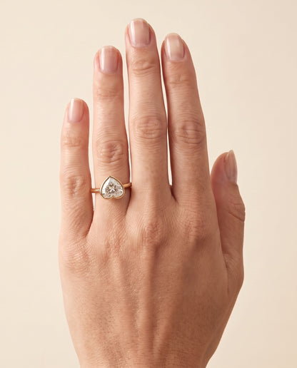 The Hayley Bezel Cathedral Solitaire Heart Engagement Ring Setting in 18K Yellow Gold