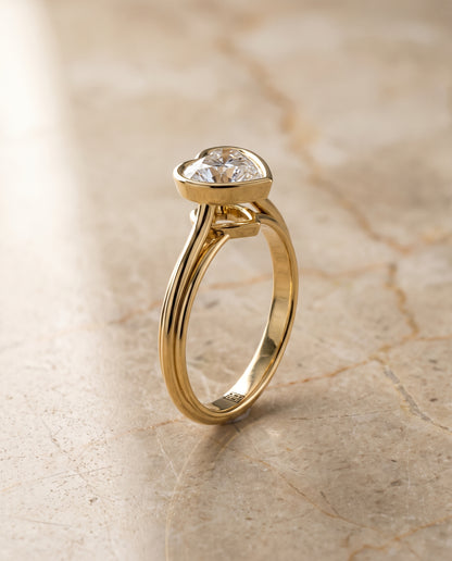 The Hayley Bezel Cathedral Solitaire Heart Engagement Ring Setting in 18K Yellow Gold