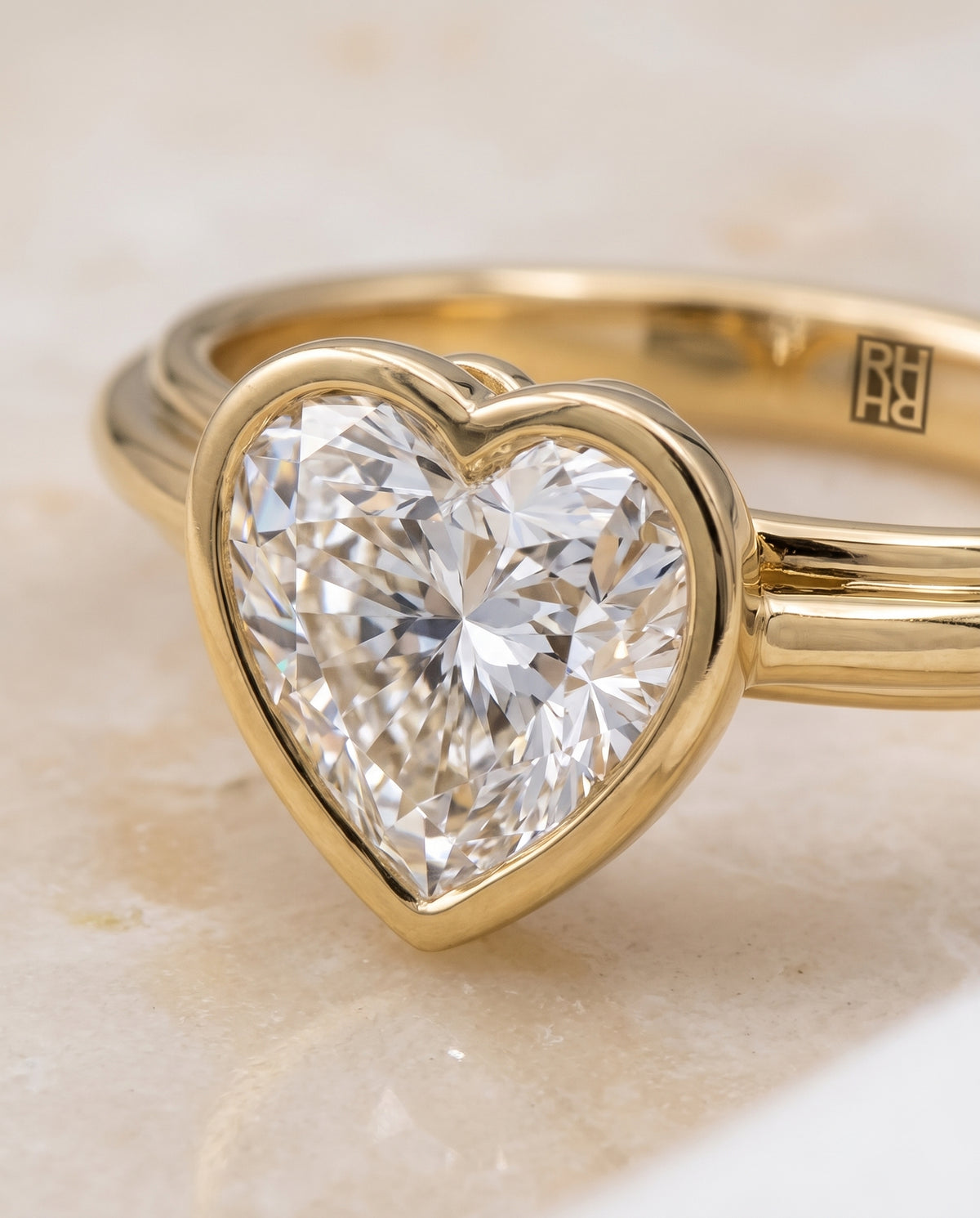 The Hayley Bezel Cathedral Solitaire Heart Engagement Ring Setting in 18K Yellow Gold