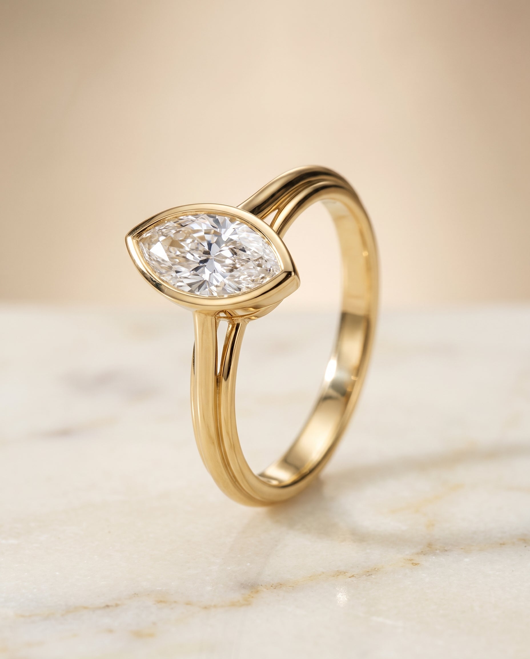 The Hayley setting for marquise diamonds, made to order in 18K Yellow Gold | RockHer