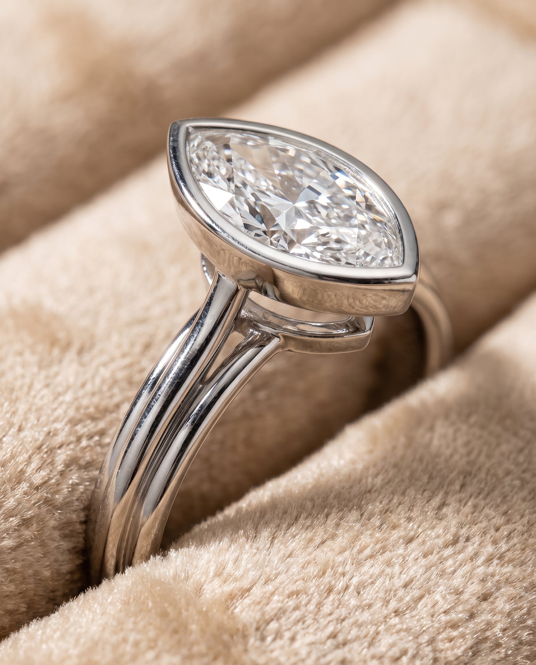 The Hayley Bezel Cathedral Solitaire Marquise Engagement Ring Setting in Platinum