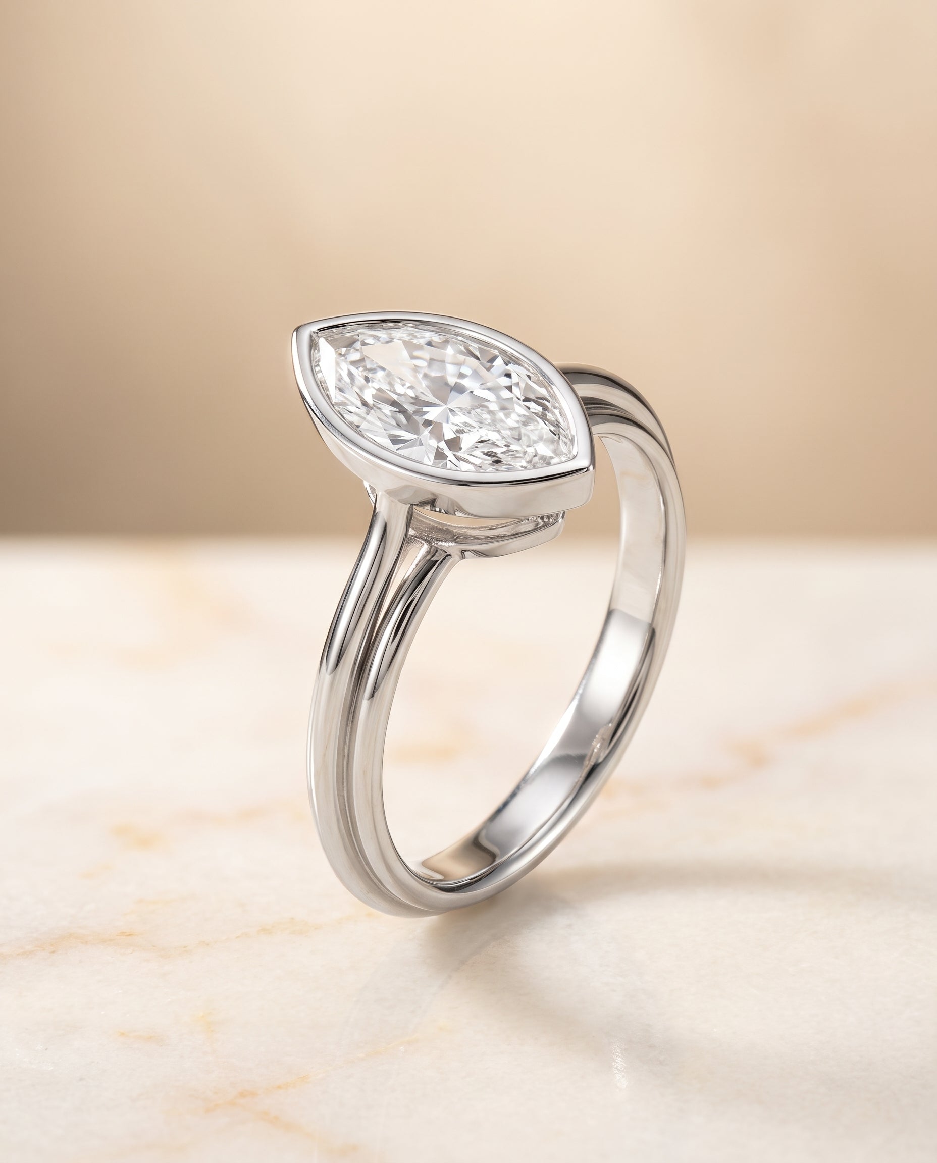 The Hayley Bezel Cathedral Solitaire Marquise Engagement Ring Setting in Platinum