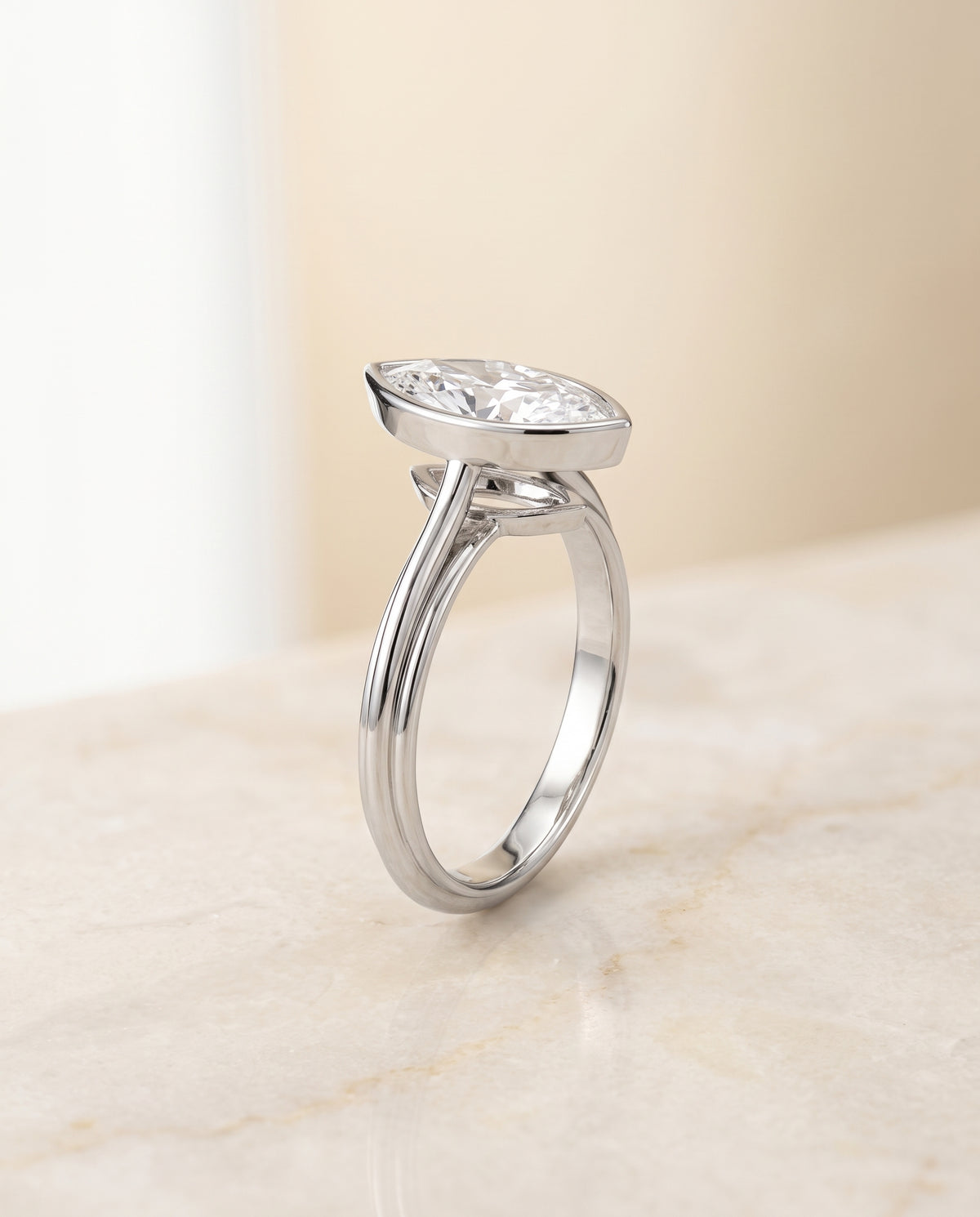 The Hayley Bezel Cathedral Solitaire Marquise Engagement Ring Setting in Platinum