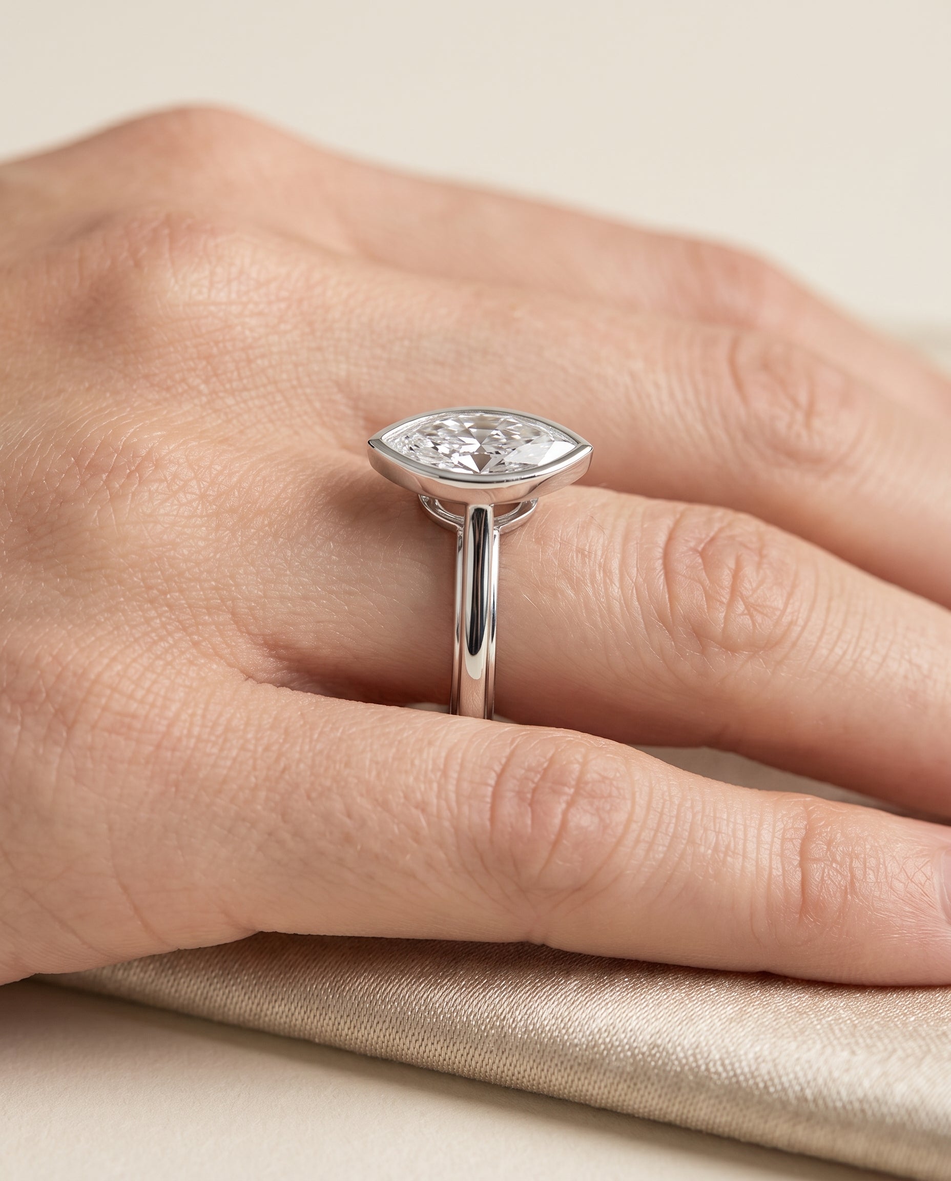 The Hayley Bezel Cathedral Solitaire Marquise Engagement Ring Setting in Platinum