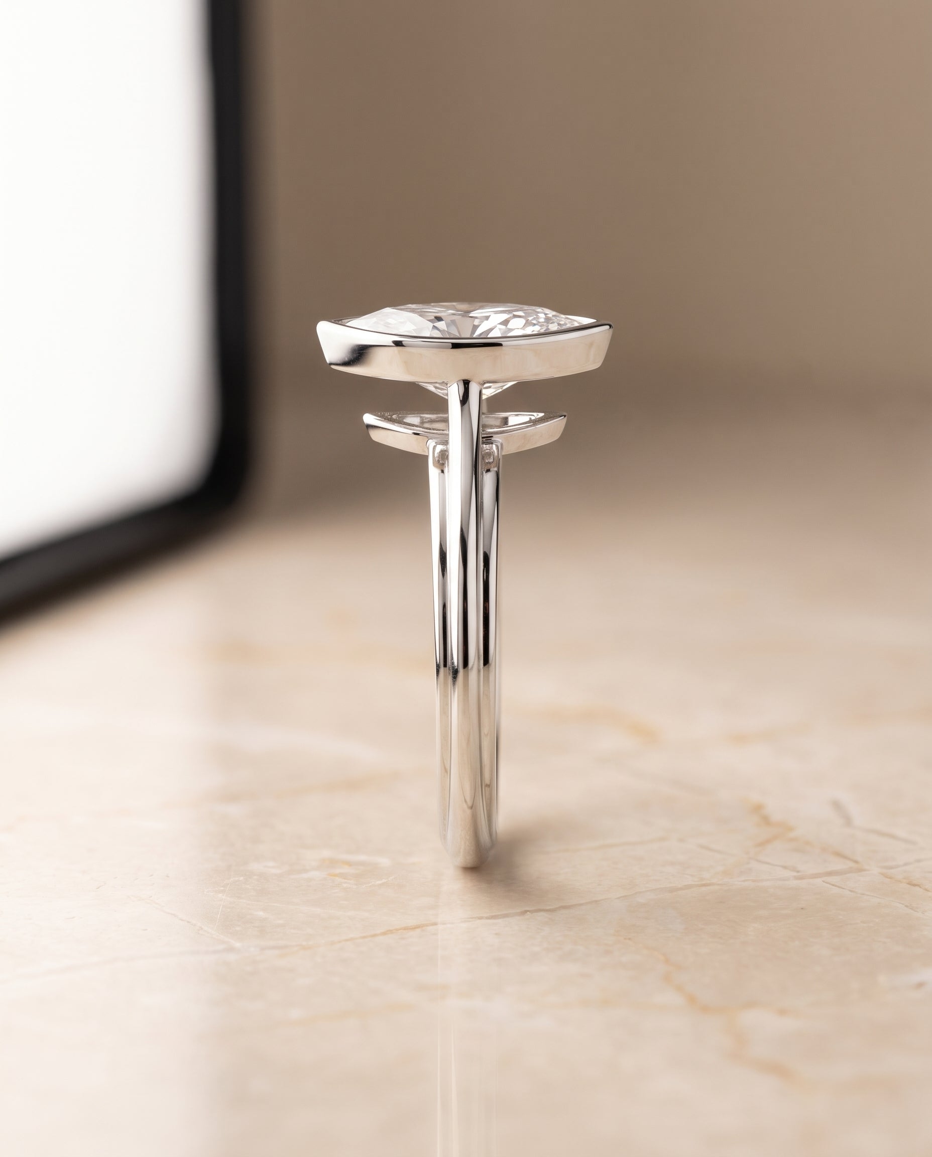 The Hayley Bezel Cathedral Solitaire Marquise Engagement Ring Setting in Platinum