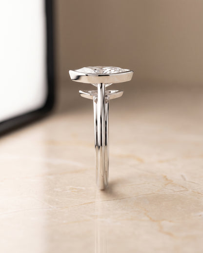 The Hayley Bezel Cathedral Solitaire Marquise Engagement Ring Setting in Platinum