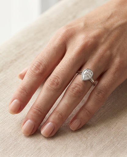 The Hayley Bezel Cathedral Solitaire Pear Engagement Ring Setting in Platinum