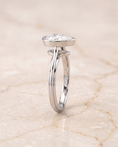 The Hayley Bezel Cathedral Solitaire Pear Engagement Ring Setting in Platinum