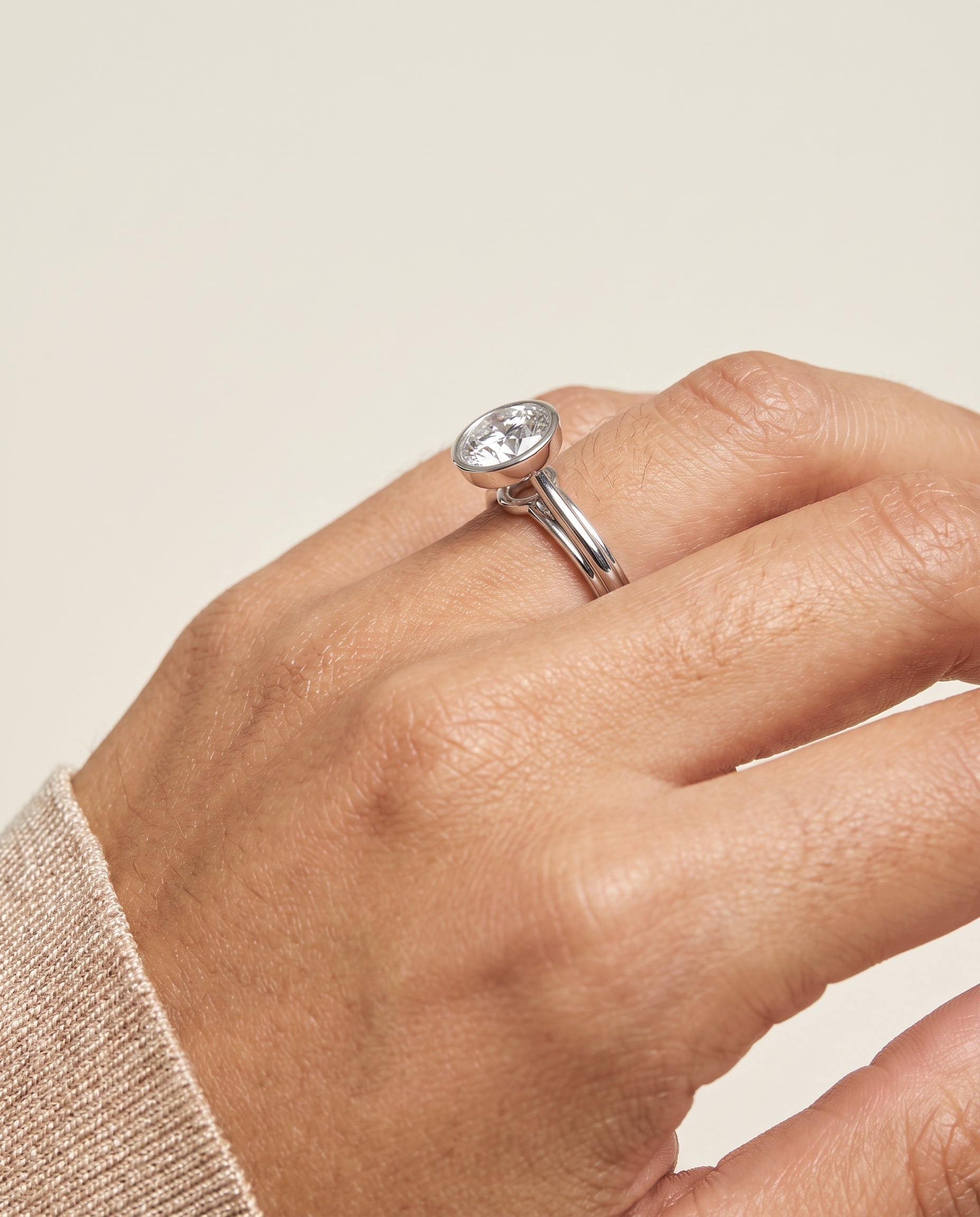 The Hayley engagement ring setting in Platinum, bezel cathedral solitaire design | RockHer