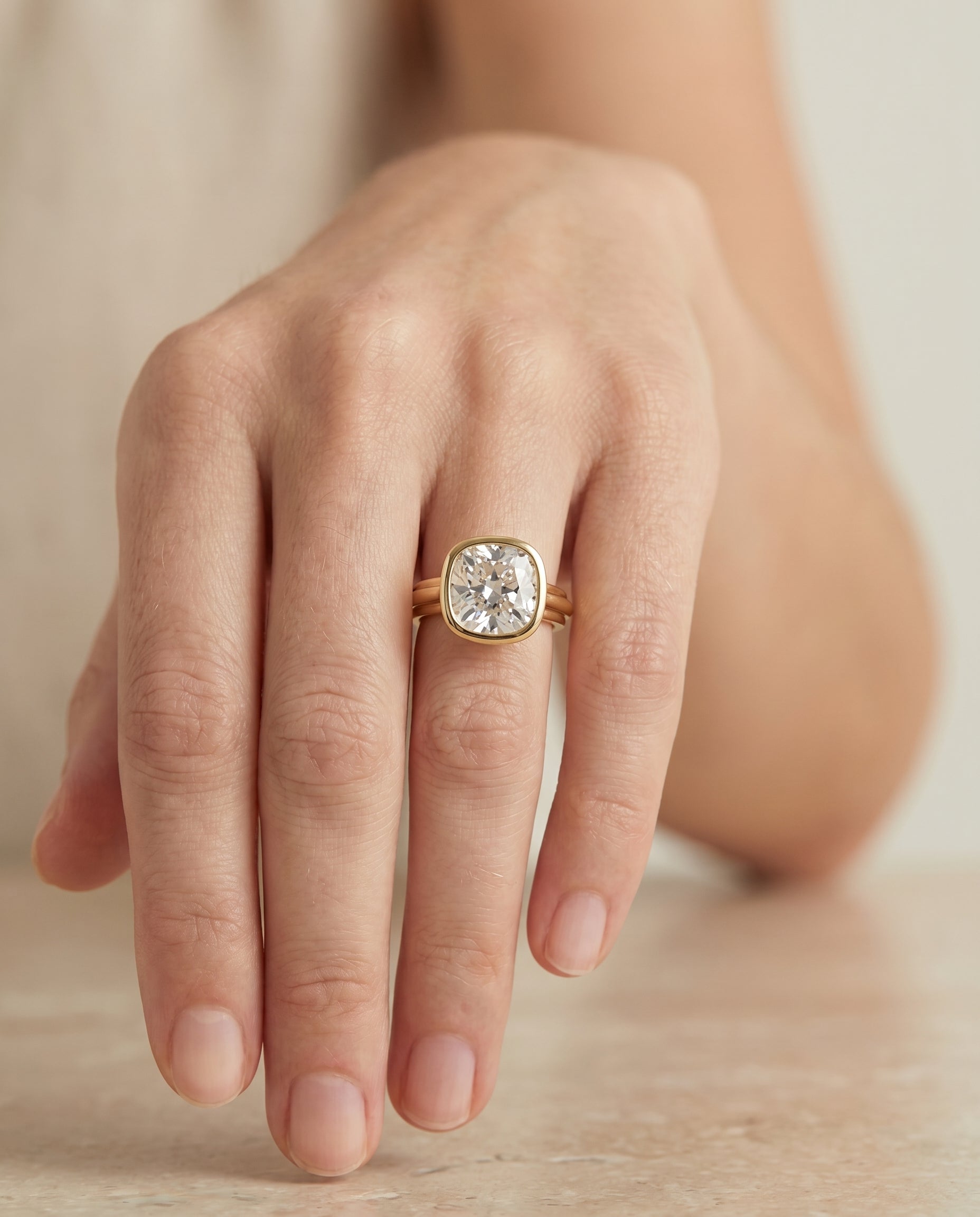 The Hayley engagement ring setting in 18K Yellow Gold, bezel cathedral solitaire cut design | RockHer
