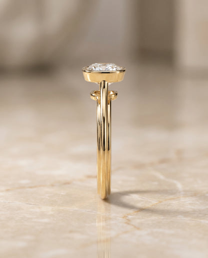 The Hayley Bezel Cathedral Solitaire Cushion Cut Engagement Ring Setting in 18K Yellow Gold